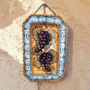 Vintage Italian Serving Platter Tray Hand Painted Artist Signed Grape Motif